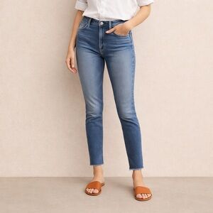 PAIGE Hoxton Slim Raw Hem Jeans High Rise Ankle Blue Size 27